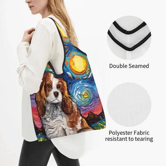 Custom Cavalier King Charles Spaniel Pet Portraits Art Shopping Bags