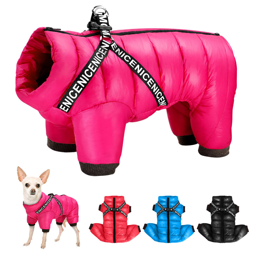 Pet Puffer Jet Coat With Built In Harness